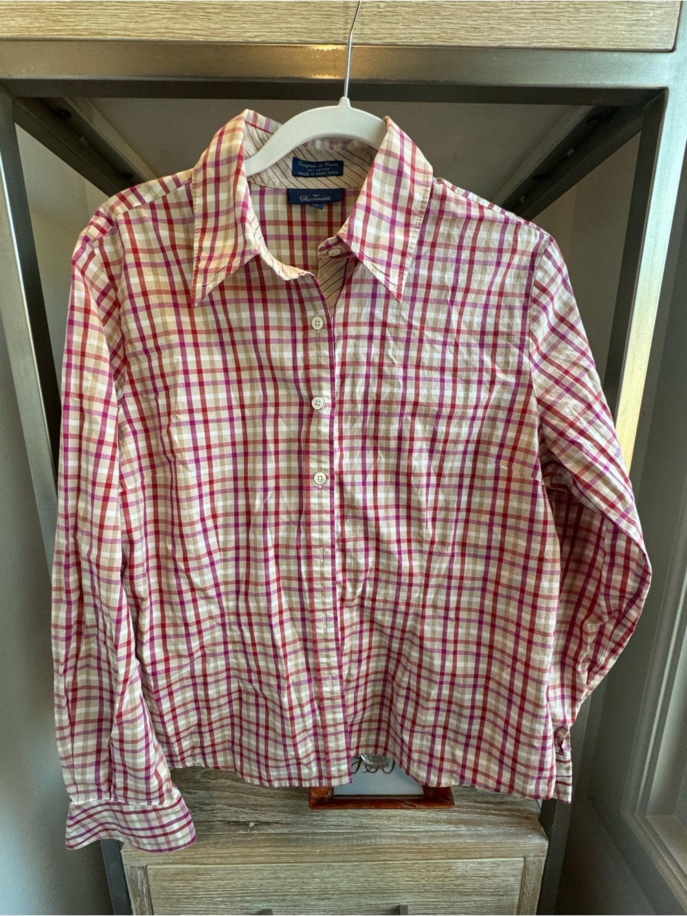 Faconnable Pink and White Plaid Button-Down Shirt